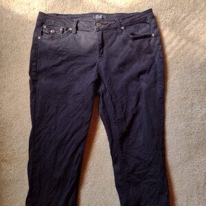 Size 16P Women's Black Capri Pants By Earl Denim Rhinestone Gem Studs Casual